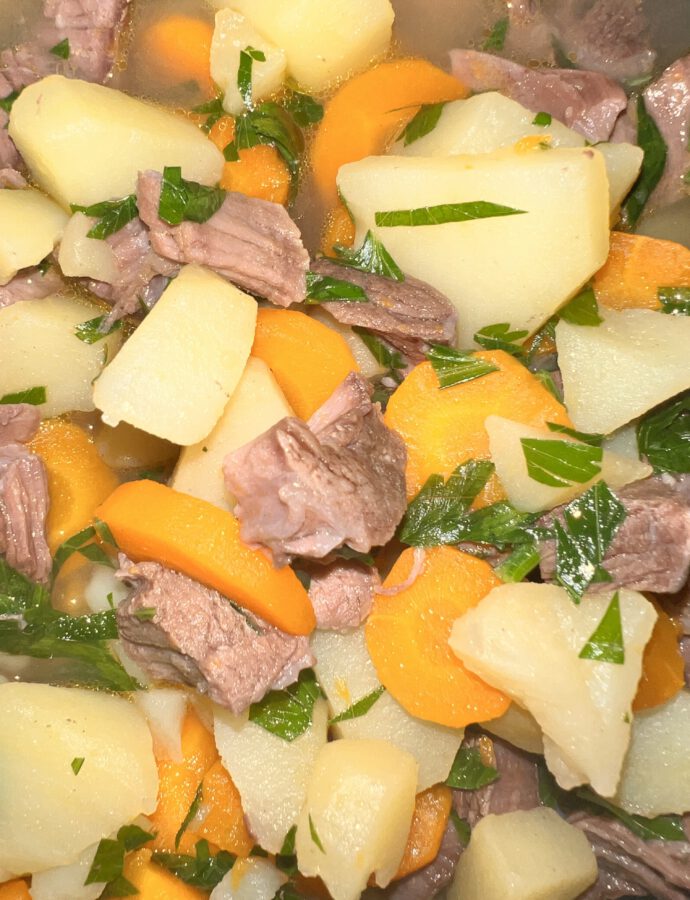 Beef Shank Stew with Carrots, Potatoes, and Fresh Parsley