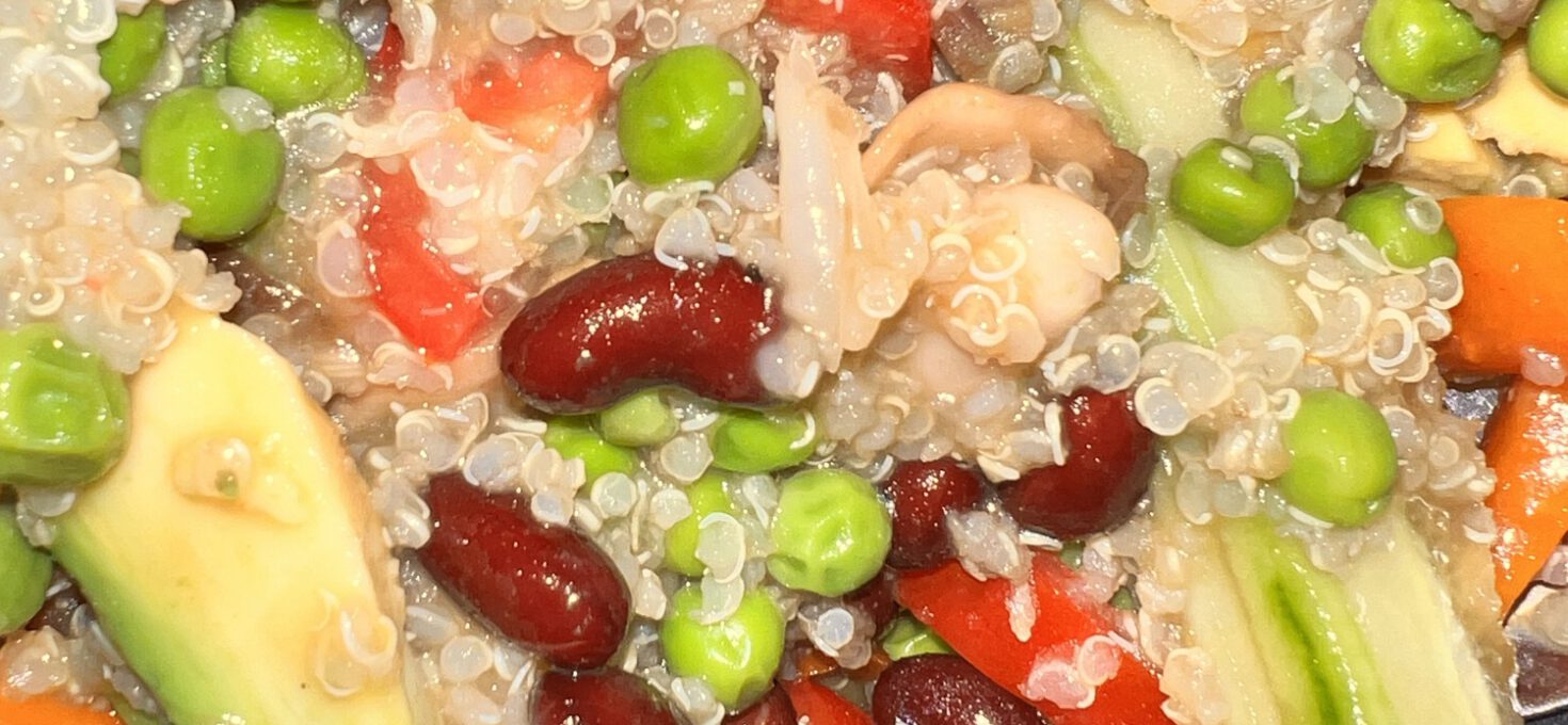 High-Protein Quinoa Bowl with Fresh Vegetables and Homemade Teriyaki Sauce